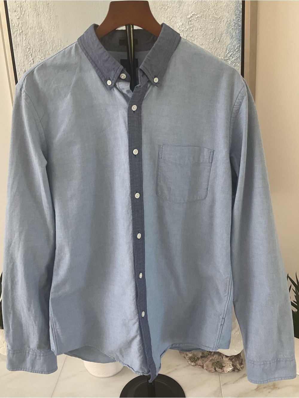 ***J.Crew Oxford Slim Chambray with contrasting Blue Button-Down Shirt.